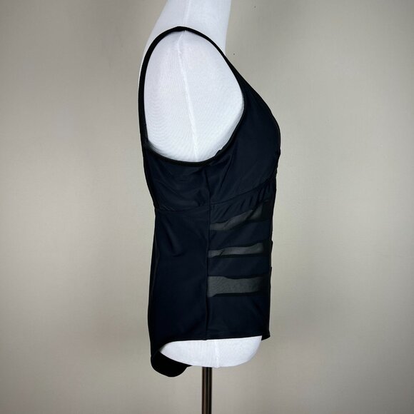 Cutout Mesh Sheer Swimsuit Womens XL Black One Piece Padded Bust V-Neck Low Back - Picture 5 of 11
